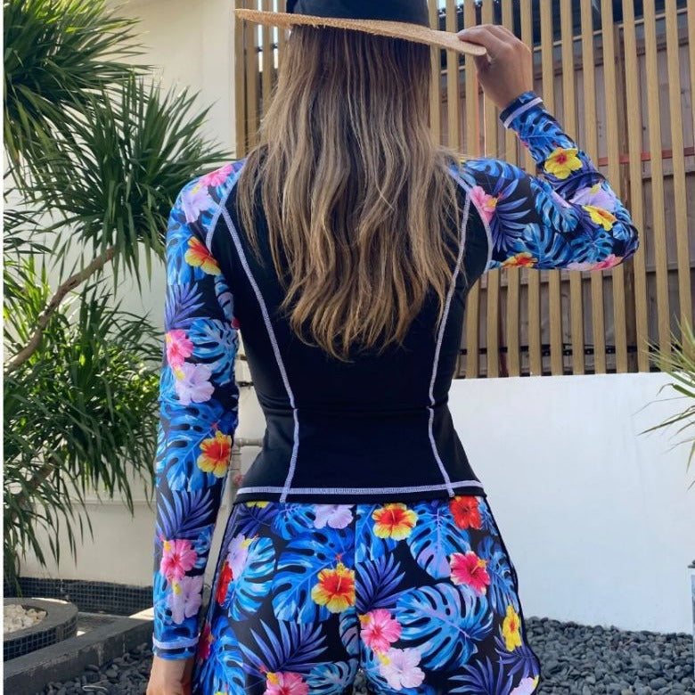 Printed Boxers Conservative Women's Long-sleeved Sunscreen Diving Suit Swimsuit