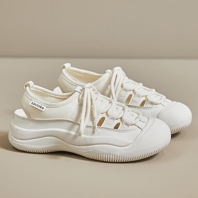 Hollow-out Canvas Shoes Korean Style Student White Flat Breathable Half Support