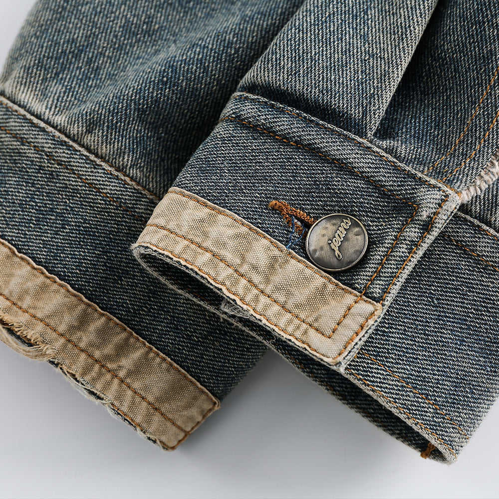 Men's Spring And Autumn Loose Casual Design Sense Washed And Worn Turn-down Collar Coat