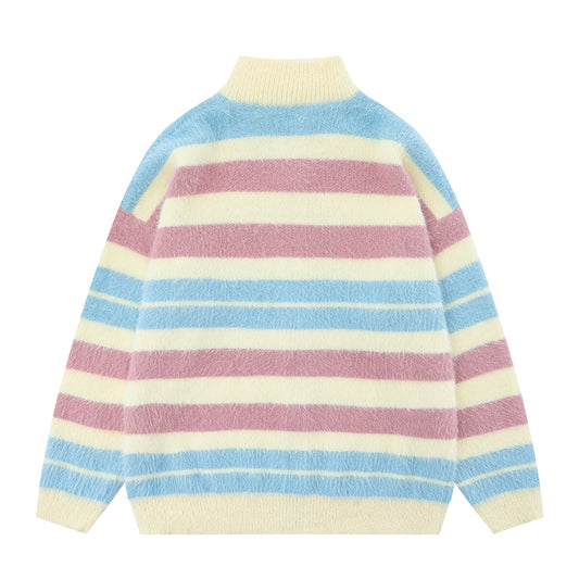Striped Knitted Sweater Coat Men