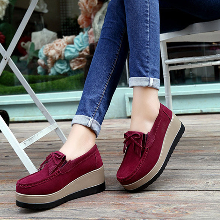 Nye Kvinder Kvast Sløjfe Design Sko Mode Tyk Bund Kilehæl Sko Casual Slip-on Ensfarvet Flade Sko