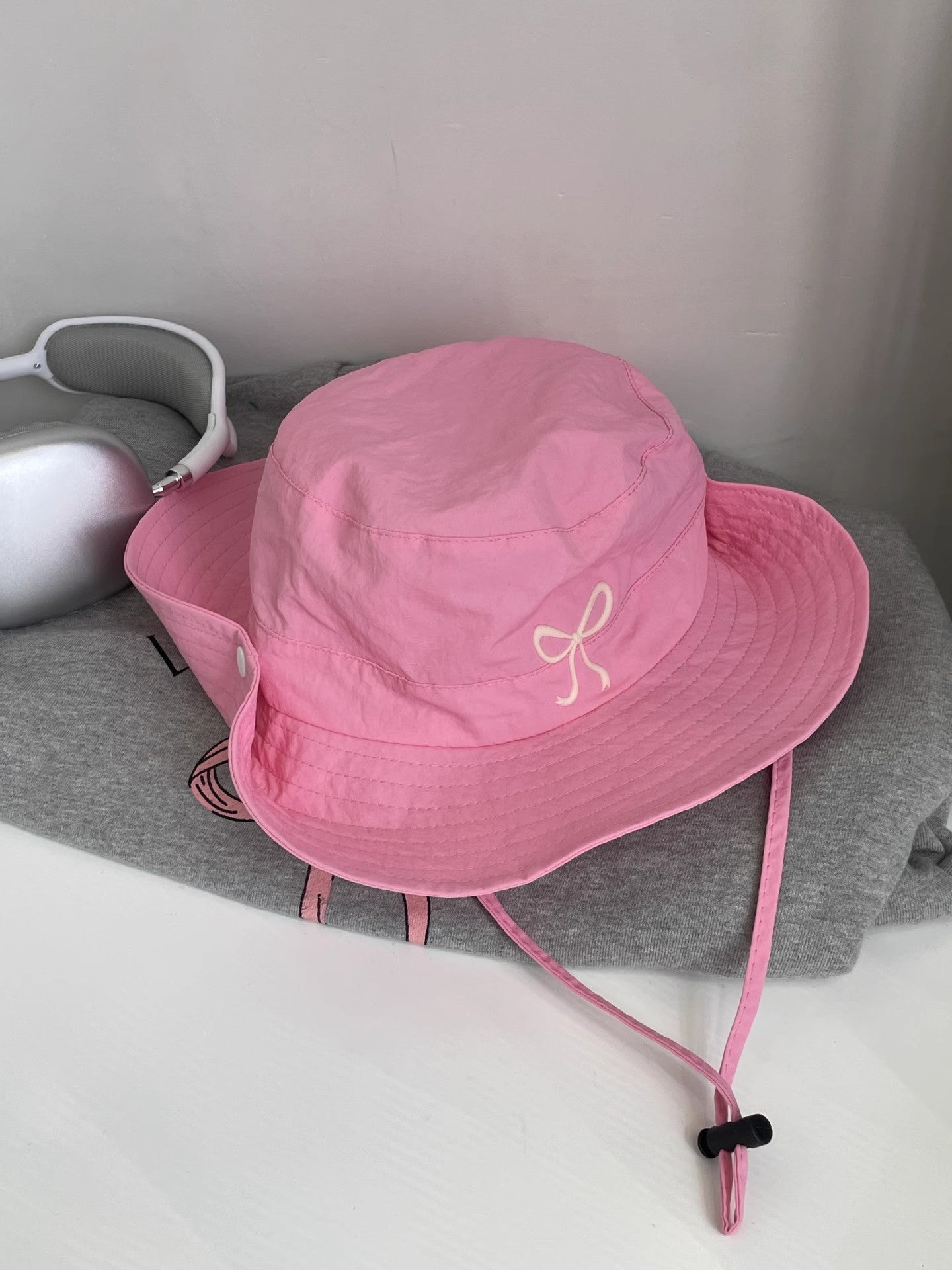 Summer New With Wind Proof Rope Thin Bucket Hat Women