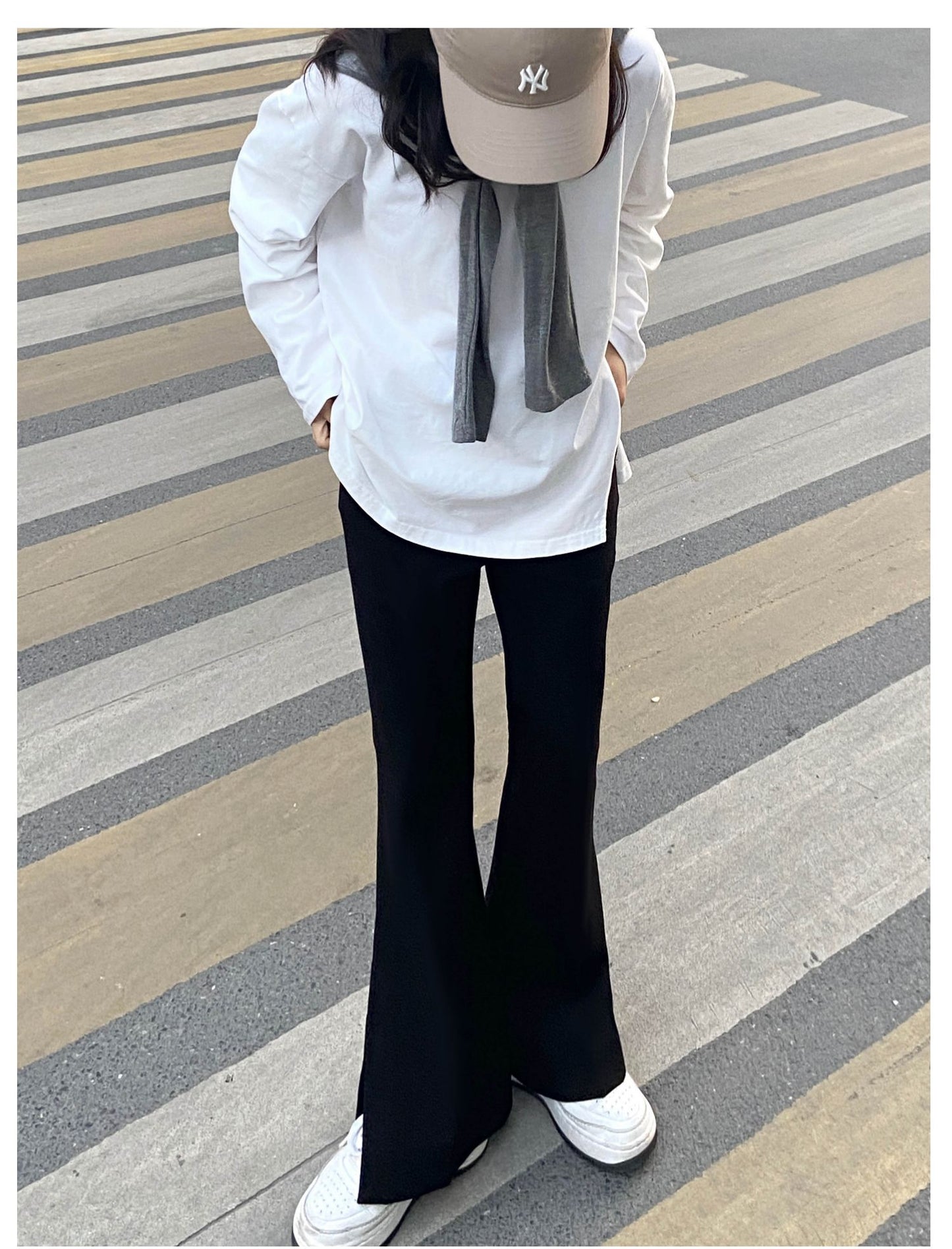 Women's Retro Side Slit Micro Flared Wide Leg Pants