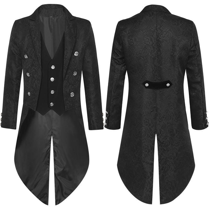 Men's Retro Gothic Style Swallowtail Mid-length Jacquard Blazer