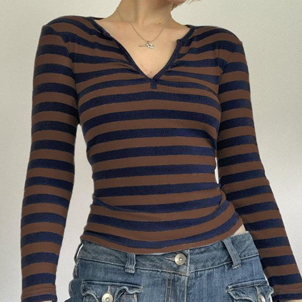 Autumn And Winter New Striped Pullover Long-sleeved Tops