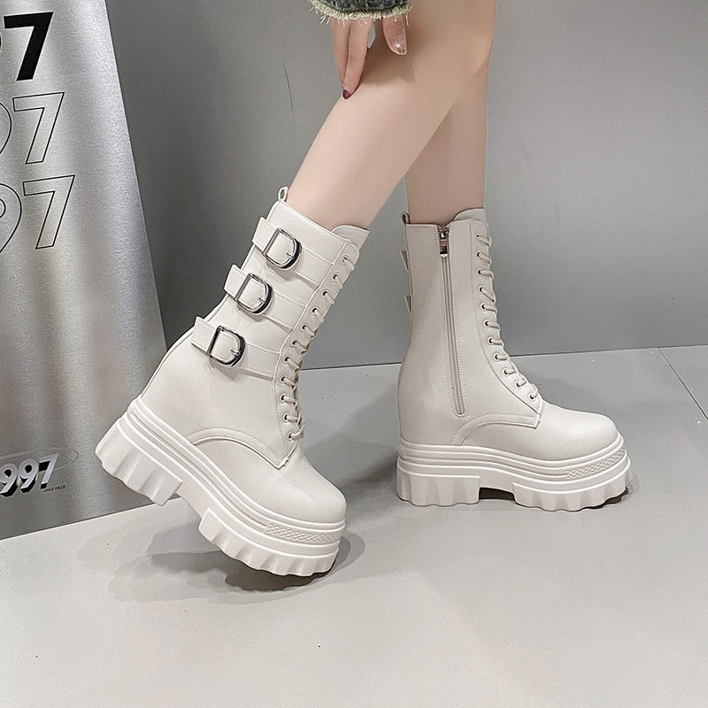 Womens Thick-soled Height-increasing Mid-calf Boots