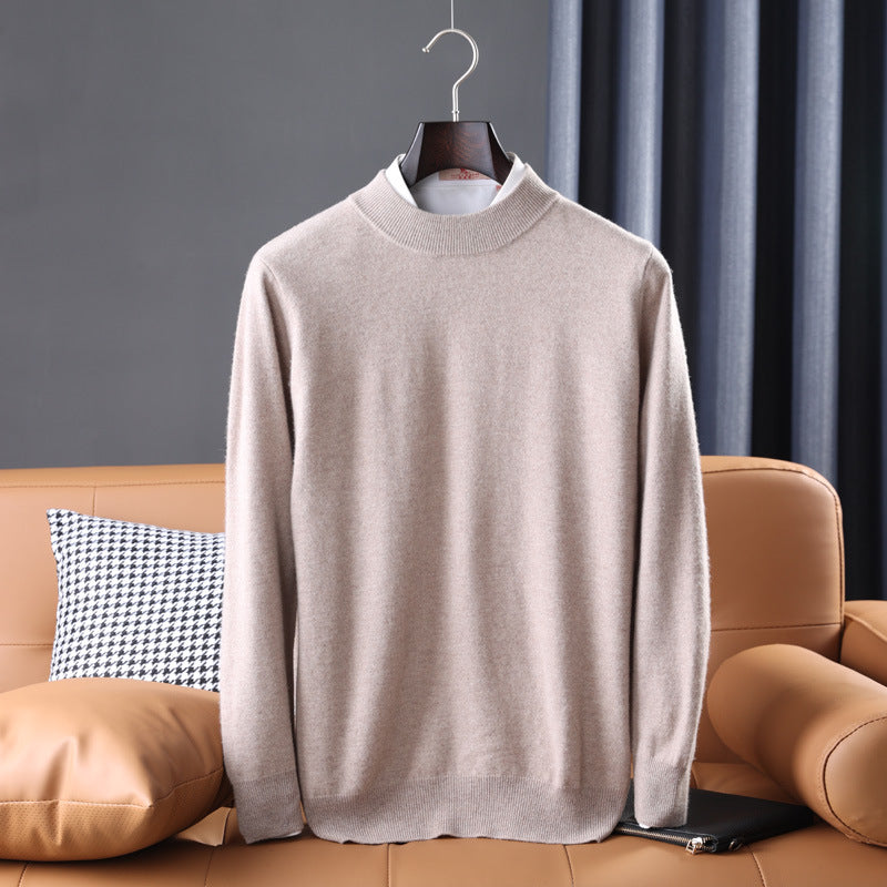 Cashmere Sweater, Men's Half High Collar Sweater, Youth