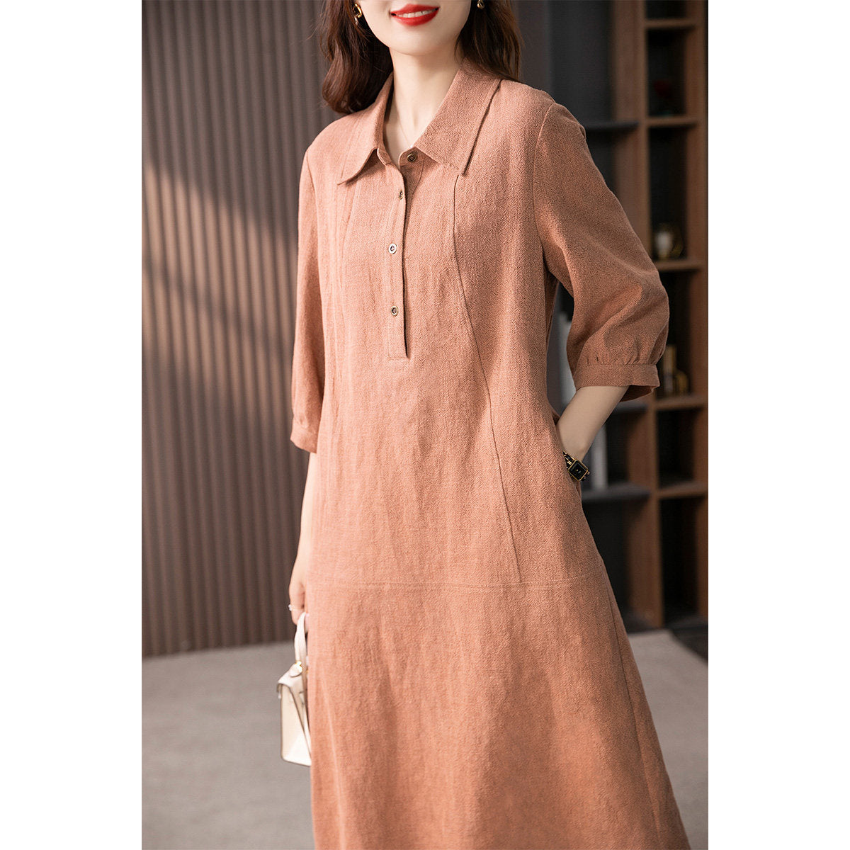 Women's Elegant French-style Linen Shirt Dress
