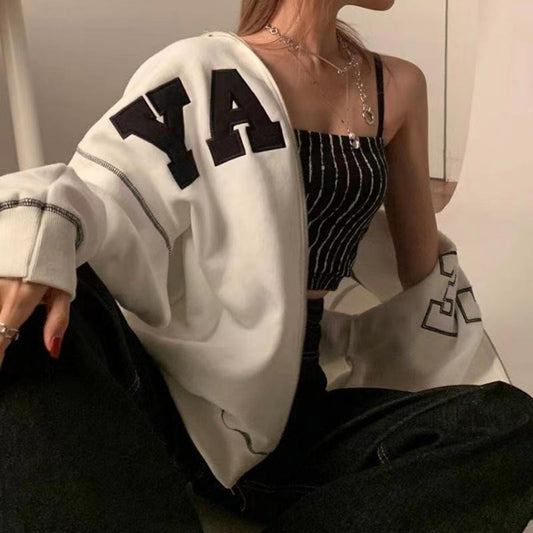 American Hooded Letter Sweater Loose