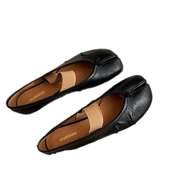 New Fashionable Shallow Mouth Soft Bottom Sheepskin Flat Split Toe Pumps