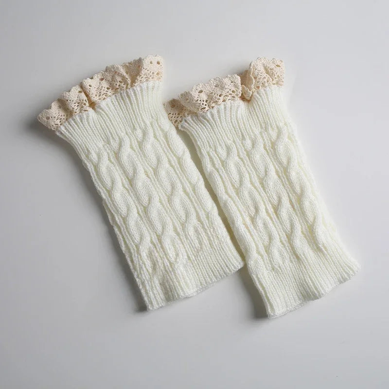 Lace Socks Twist Knit Wool Leg Warmers