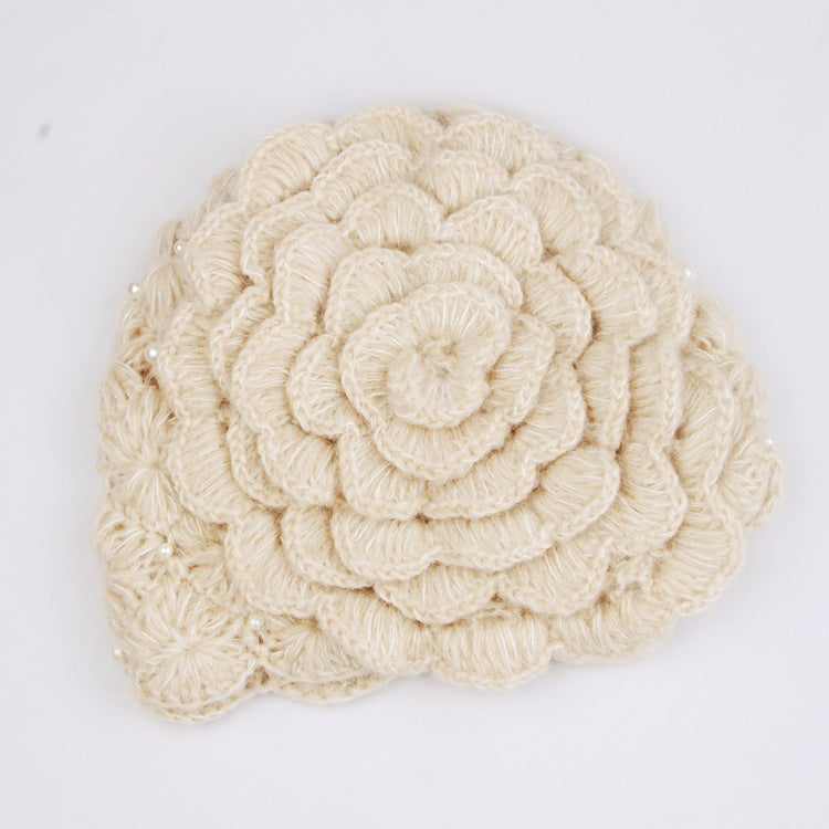 Pure Hand Crochet Pearl Wool Hat Women's Series