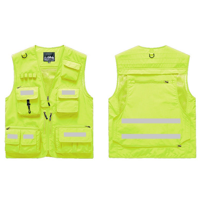 Mens And Womens Workwear Vest With Reflective Strips And Multiple Pockets
