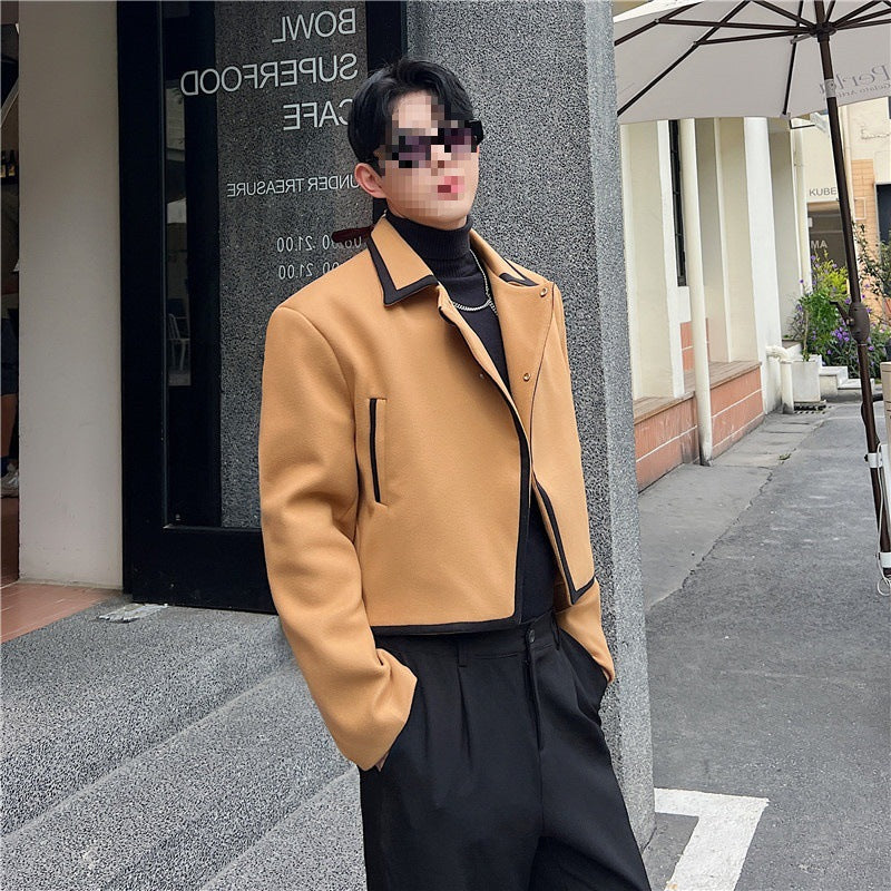 Men's Fashion Colorblock Woolen Short Jacket