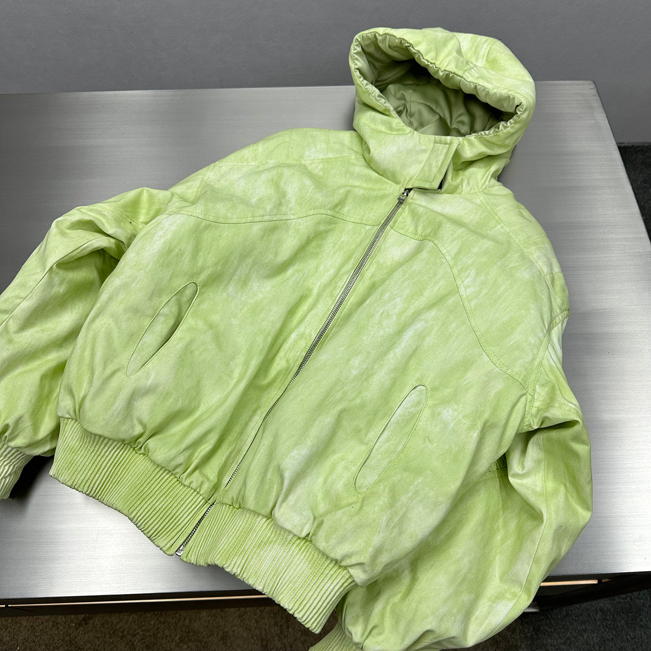 Ink-wash Shibori Hooded Jacket With Astronaut Design And Quilted Lining