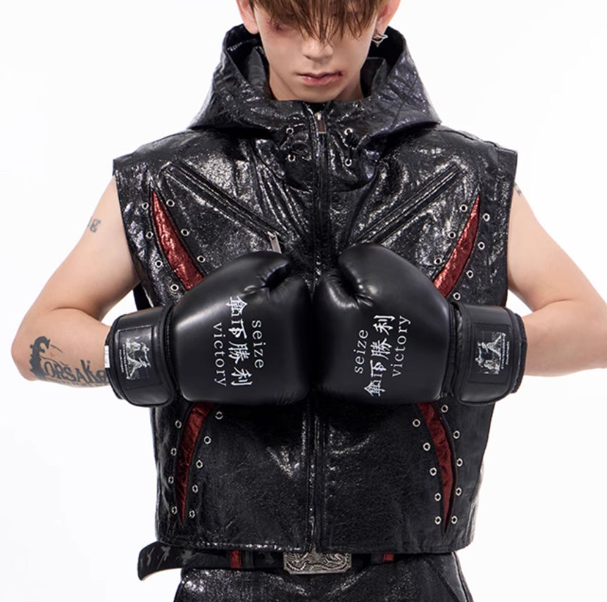 Dark Sleeveless Hooded Vest Coat