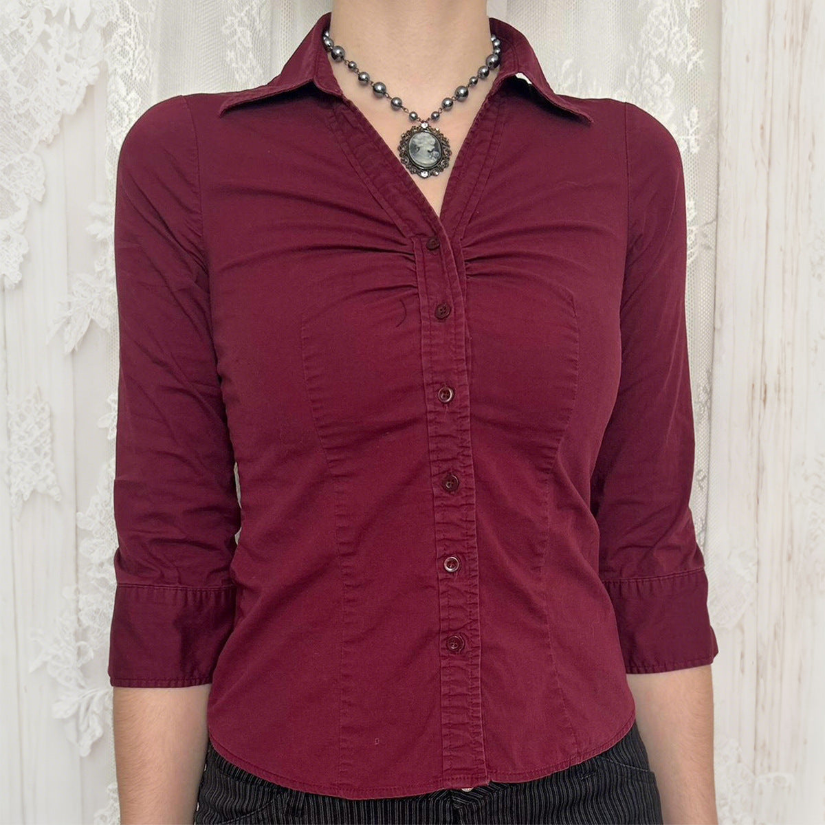 Solid Color Buttons Long Sleeve Shirt For Women