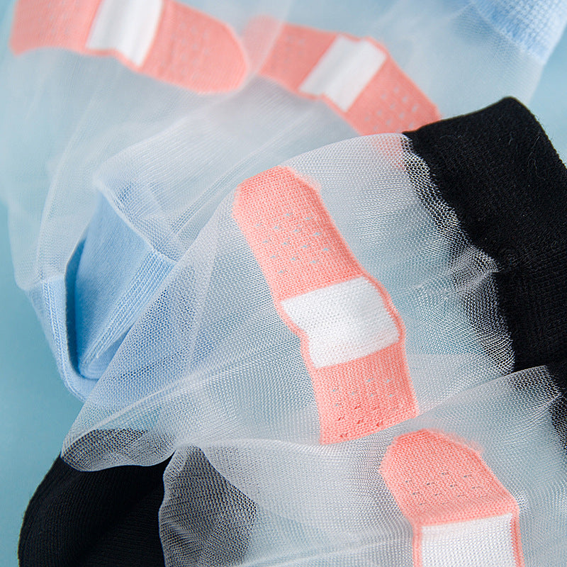 Japanese personality creative heel band-aid fun cotton socks stitching glass socks
