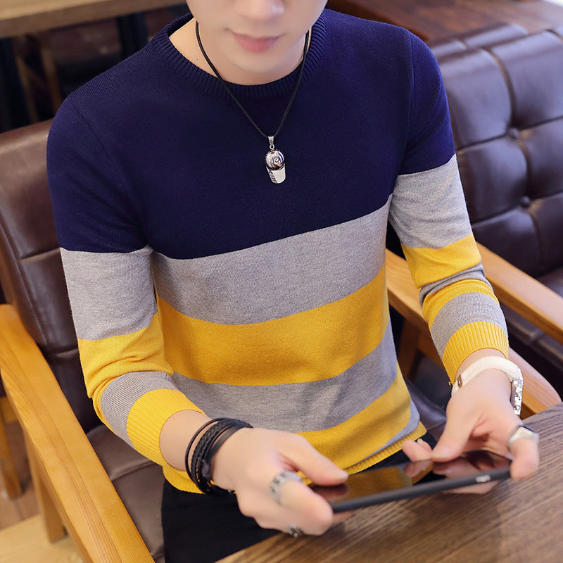Men's Sweater Knit Sweater Pullover Slim Round Neck Sweater
