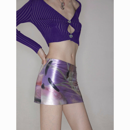 Purple Floral Stretch Printed Skirt