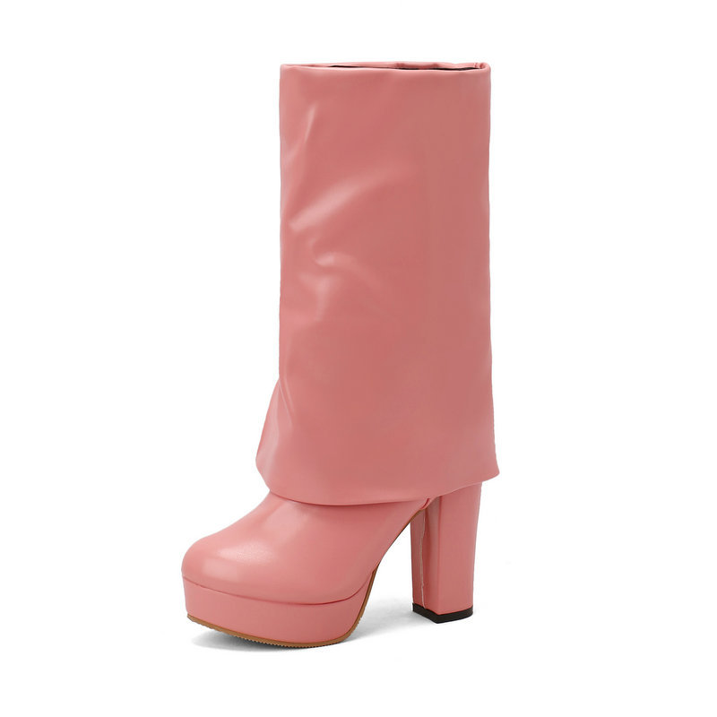Super High Heel Folding Tube Side Zip Women's Mid-well Boots