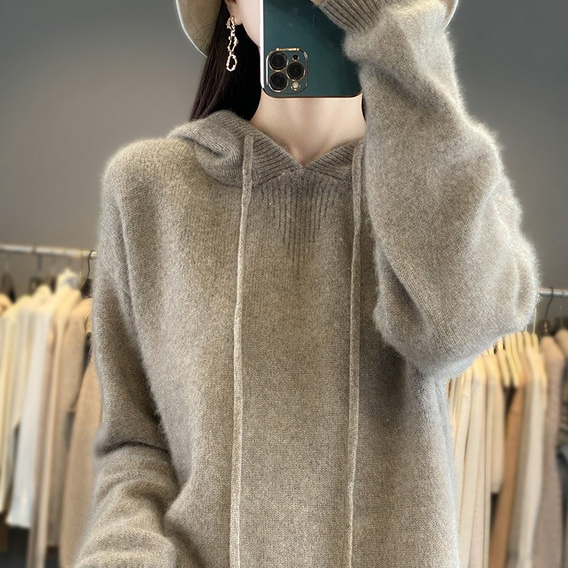 Stylish Womens Knitted Pullover With A Hood