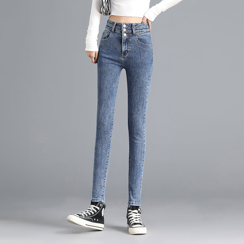 Slim Slim Denim Pencil Pants With Stretch Feet