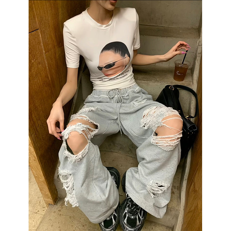 Loose Casual Dancing All-matching Drawstring Wide-leg Straight Trousers