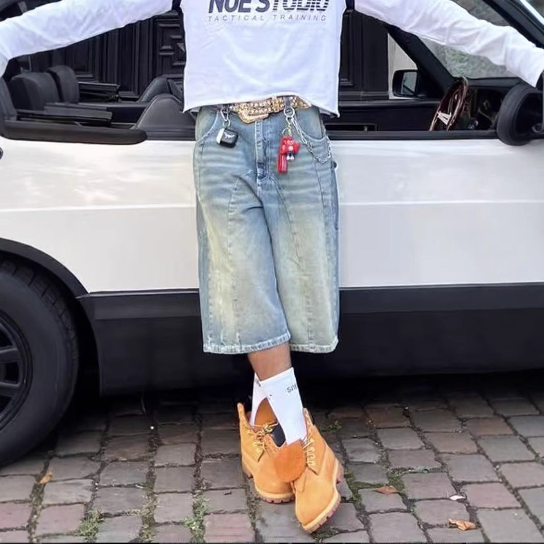 American-style Vintage Washed High-street Denim Shorts