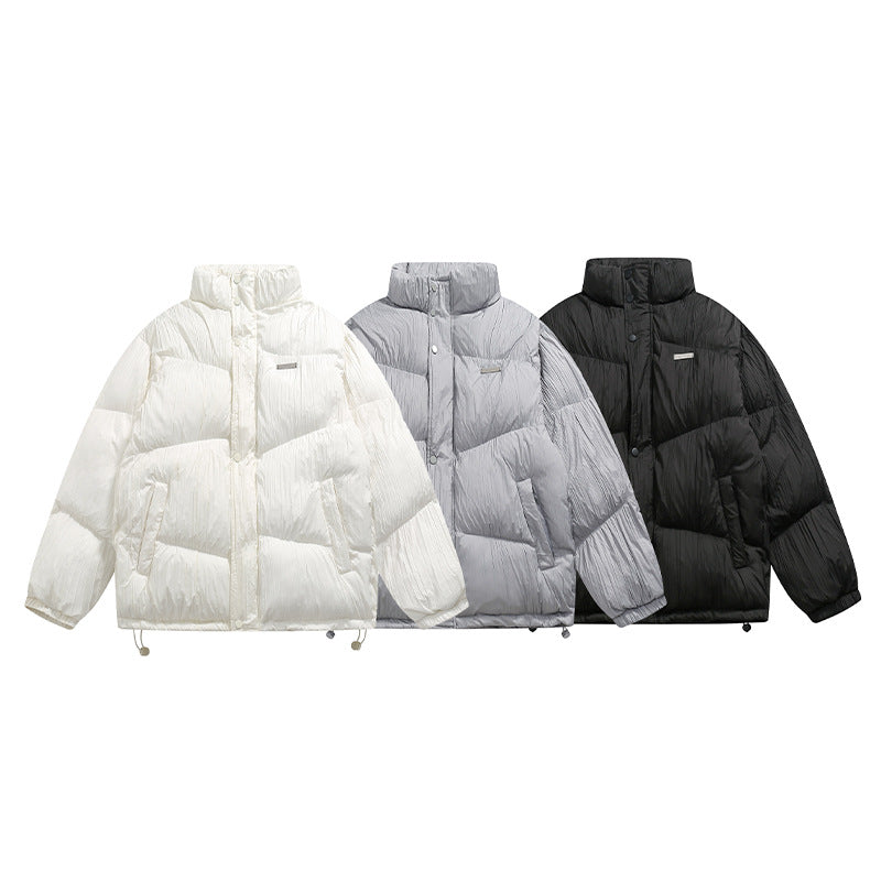 Thickened Cotton Padded Men's Plain Pleated Bread Jacket