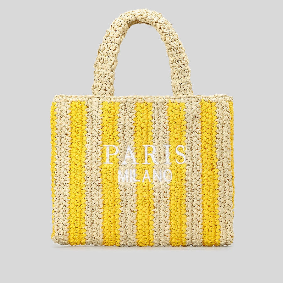 Striped Hand-woven Straw Bag Women's Embroidered Letters