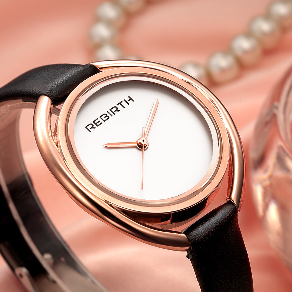 Women's quartz watch with large dial and thin belt