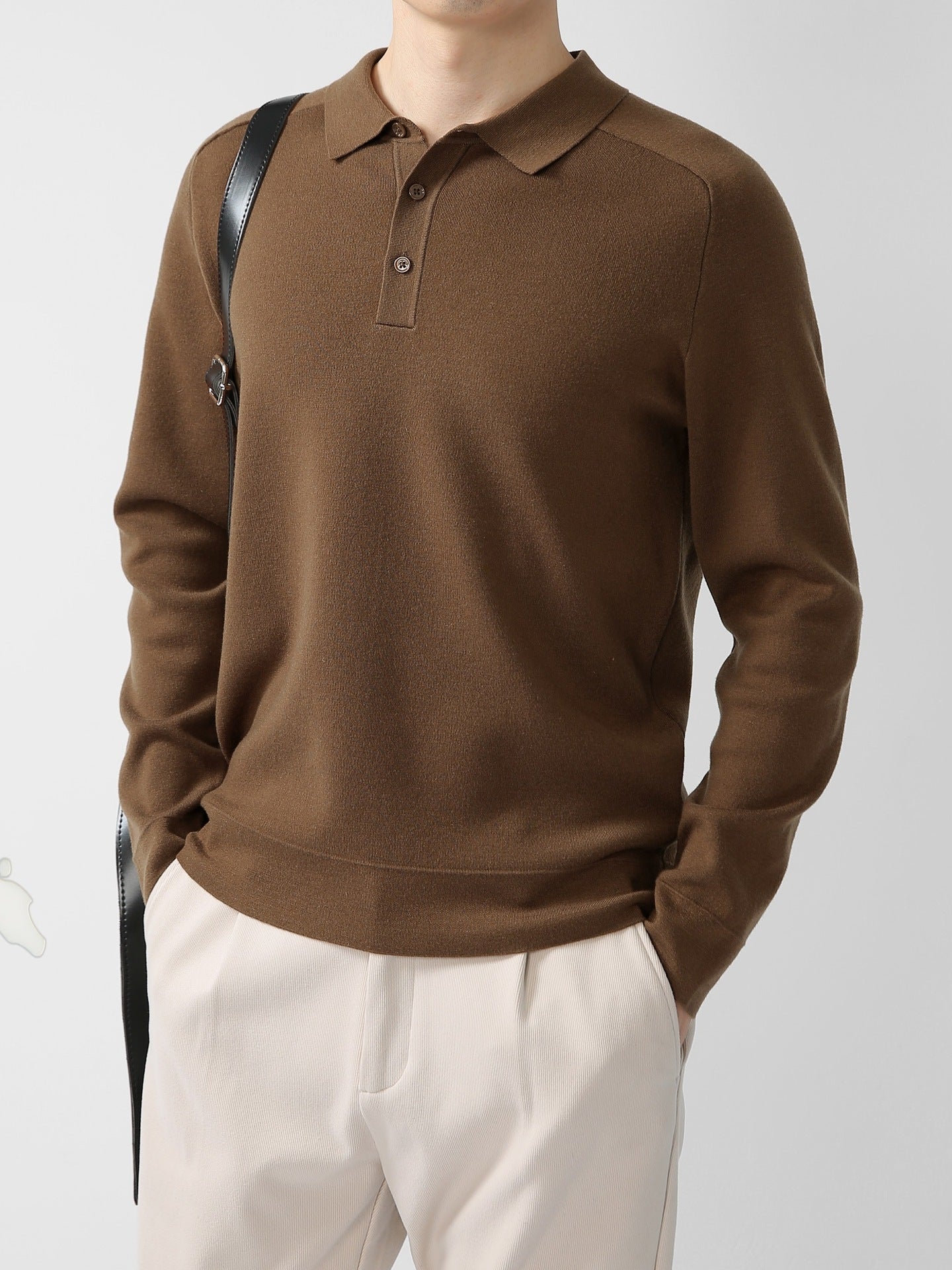 Afslappet Polo Striktrøje Hættetrøje Ensfarvet Mode Lammeuld Sweater