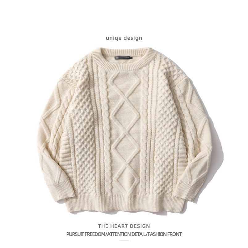 Hong Kong-inspireret Retro Rhombus Twist Rundhalset Sweater til Mænd