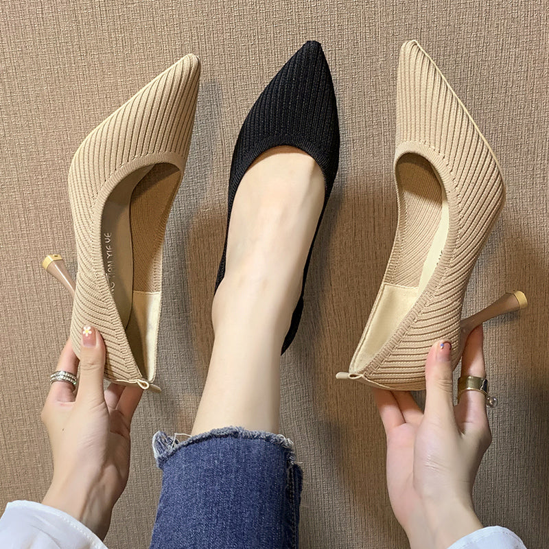 Women's stiletto knit single shoes