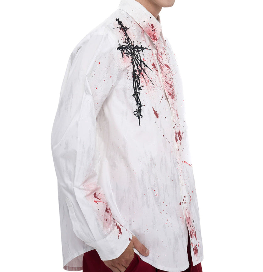 Early Autumn Niche Gothic Embroidered Padded Shoulder Shirt