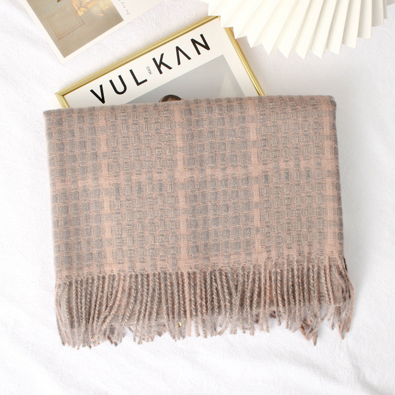 Warm Color Matching Plaid Fringe Long Shawl Scarf