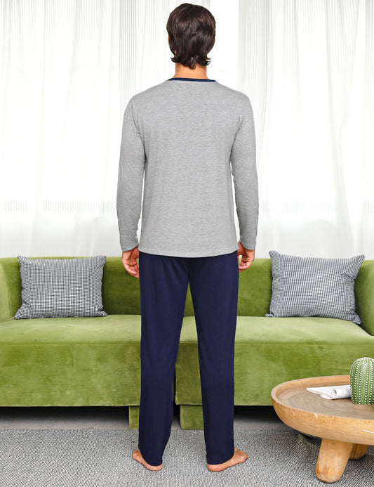 Nieery Pyjamas för Män Vinter Pyjamas Män Bomull Lång V-Krage Pyjamas Män Avslappnad Lättvikt S-XXL