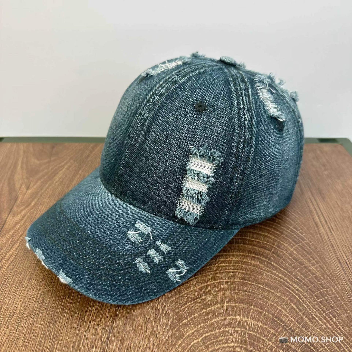 Unisex vasket denim blød kasket med slidt look