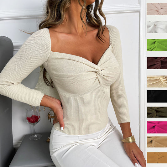 Women's Chest Cross Long Sleeve Temperament Sweater