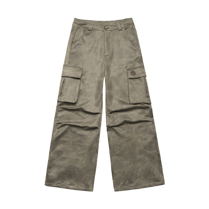 Pleated High Waist Retro Pocket Straight Wide Leg Overalls