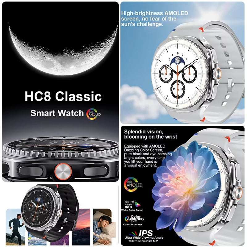 2025 Smart Watch 8 Ultra Classic GPS Compass Bluetooth Call AMOLED IP68 Waterproof Heart Rate Monitoring Upgraded Smart Watch