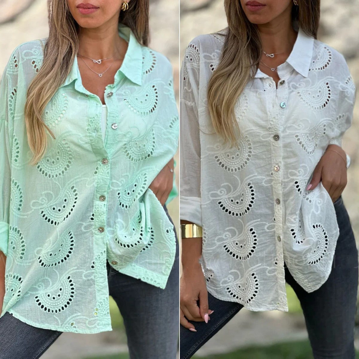 Women's Shirt Collar Loose Embroidery Hollow Out