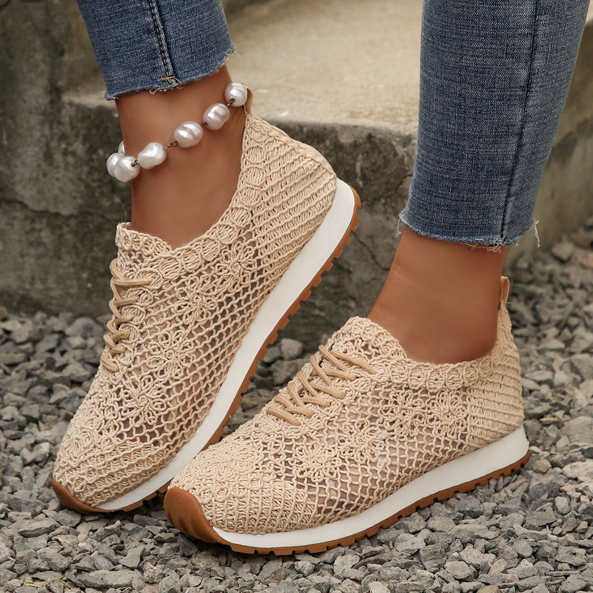 Women's Mesh Surface Shoes Lace-up Canvas Shoes