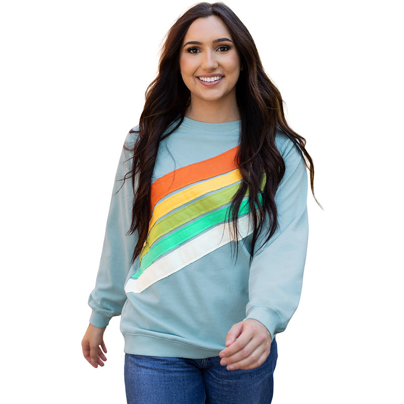 Regnbuestribet Pullover Afslappet Løs Langærmet Sweatshirt