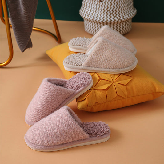 Fashionable warm home anti slip plush cotton slippers