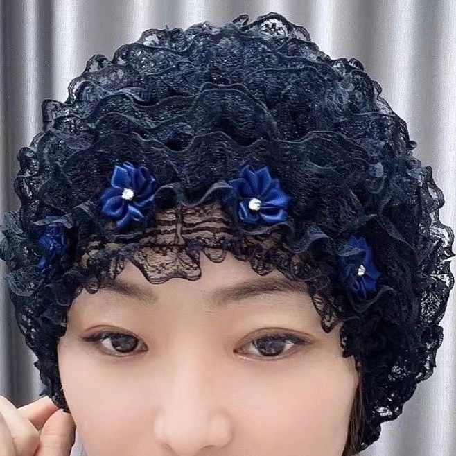 Four Seasons Little Flower Toque Cover Gray Hair Cap Lace