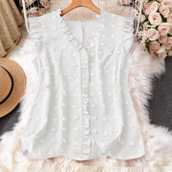 Women's Casual Solid Color Textured Cap-sleeve Shirt