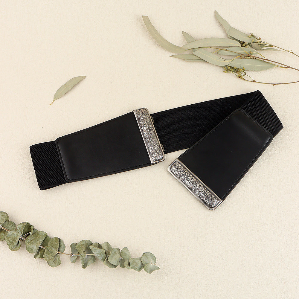 Simple Women's Black Wide Belt Elastic Retro Carved Grain Corset Waist Slim Suit Jacket Waist Seal