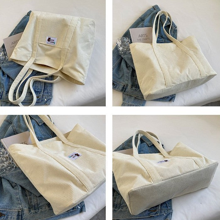 Simple Striped Velvet Large Capacity Shoulder Bag Female